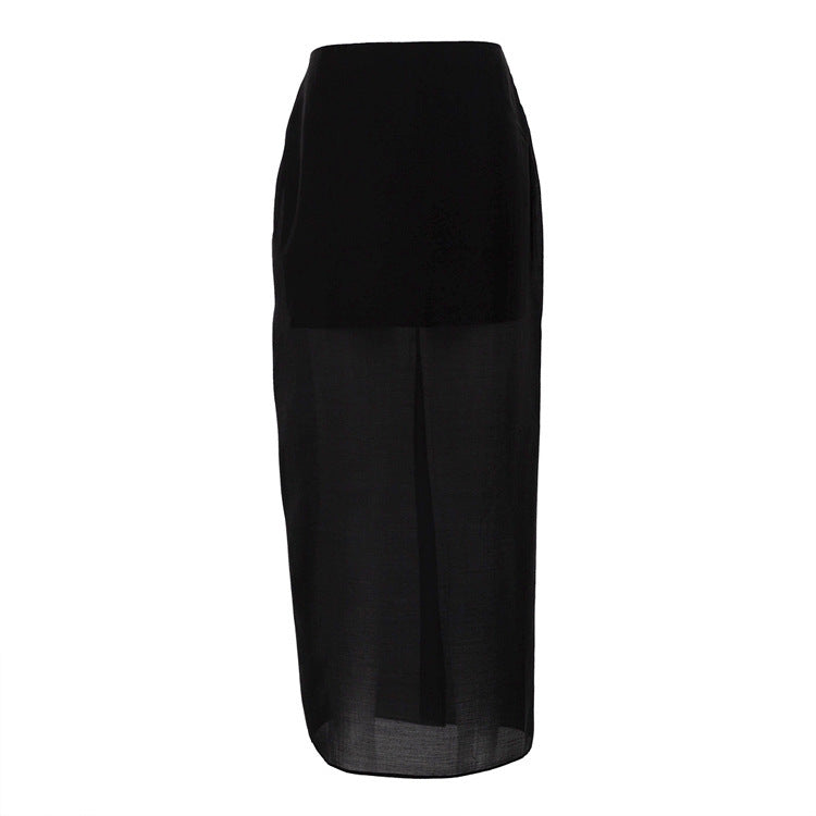 Stephanie – Jupe Crayon Longue à Fente en Maille Transparente