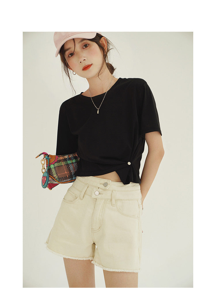 Karen – Shorts en Denim à Franges Beige