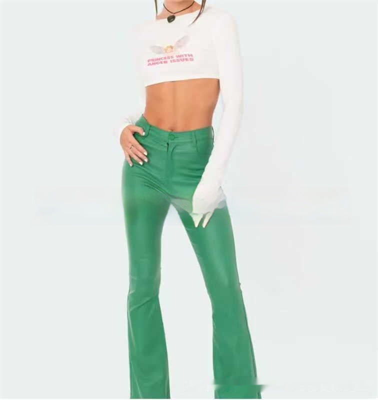 Heather – Pantalon Évasé en Jean et Cuir Végan pour Femmes