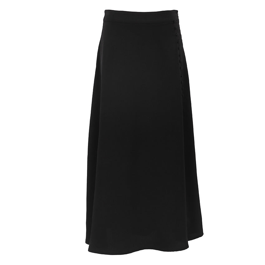 Marie – Jupe Fendue Taille Haute en Satin Noir