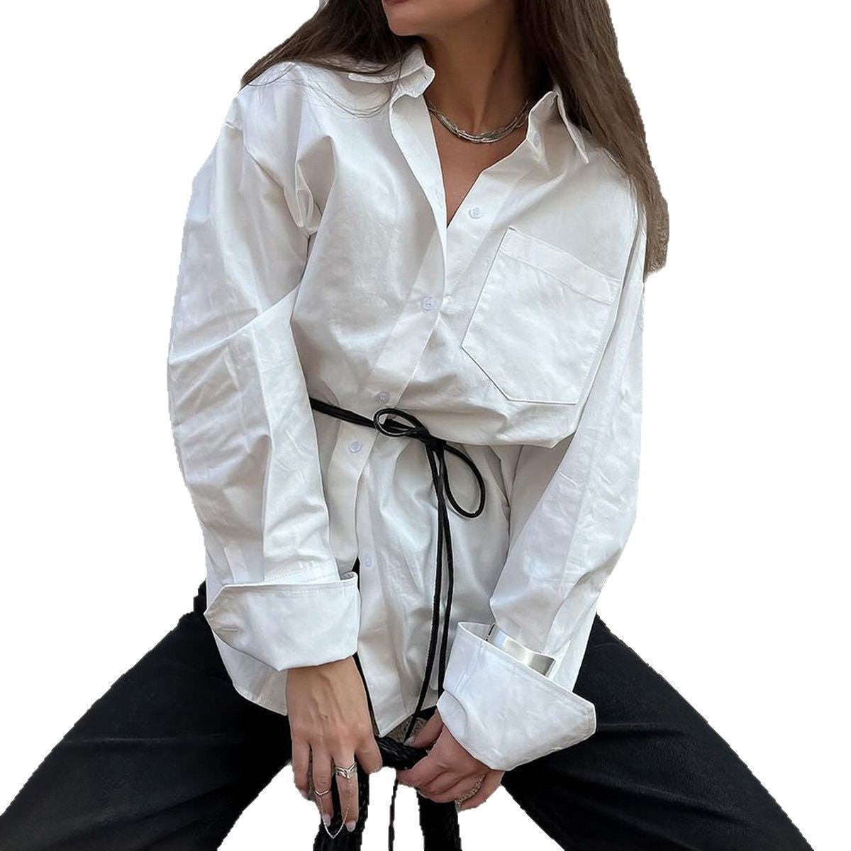 Christina – Haut Chemise Cardigan Commuter Blanc pour Femme