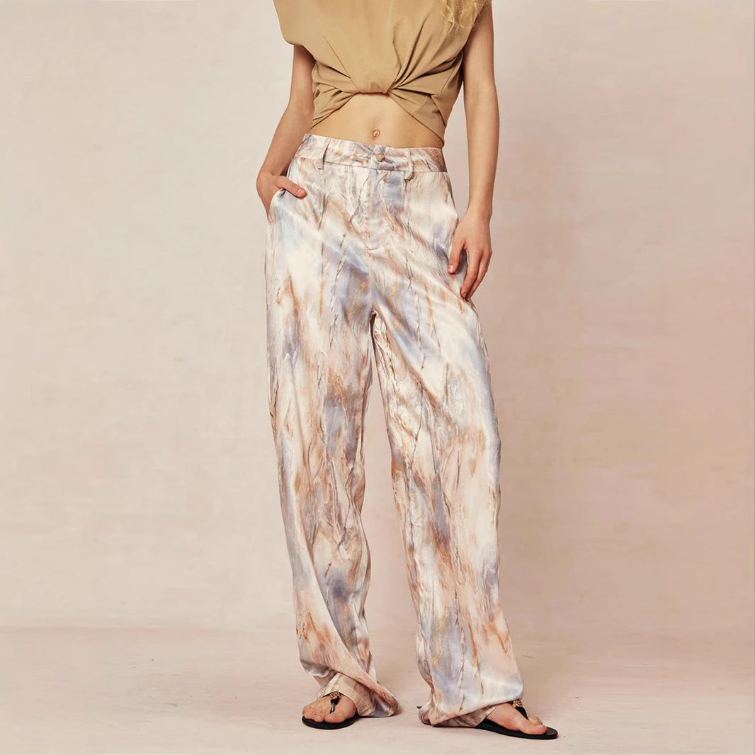 Ann – Pantalon Imprimé Rétro Taille Haute