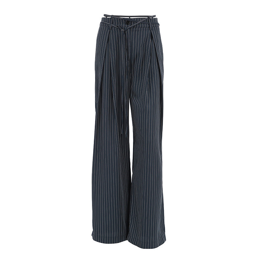 Clara – Pantalon Large à Rayures Taille Haute