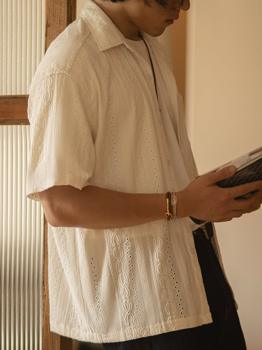 Gary – Chemise Vintage à Trous Jacquard pour Hommes