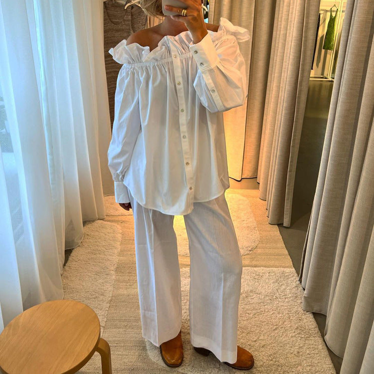 Melanie – Ensemble Cardigan Épaules Dénudées et Pantalon Large