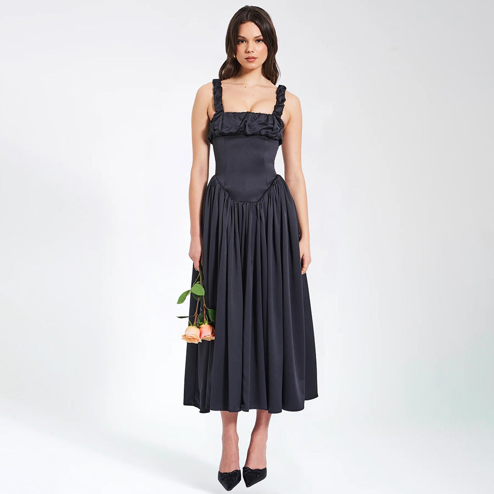Tamara – Robe Longue à Col Carré et Patchwork