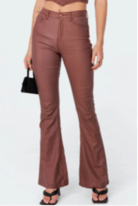 Heather – Pantalon Évasé en Jean et Cuir Végan pour Femmes