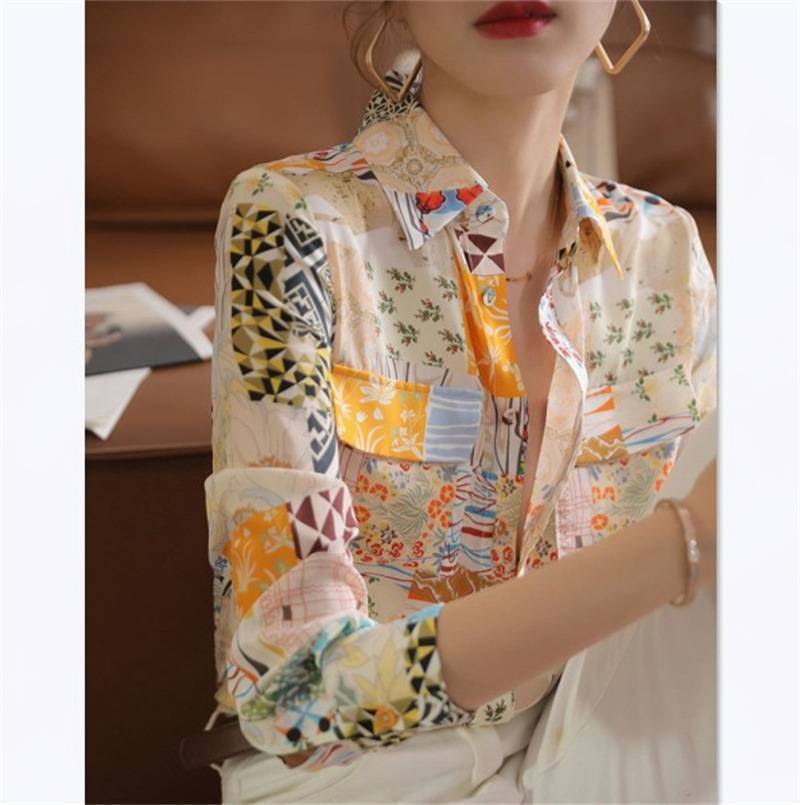 Margaret – Chemise en Soie de Mûrier à Manches Longues et Motif Floral