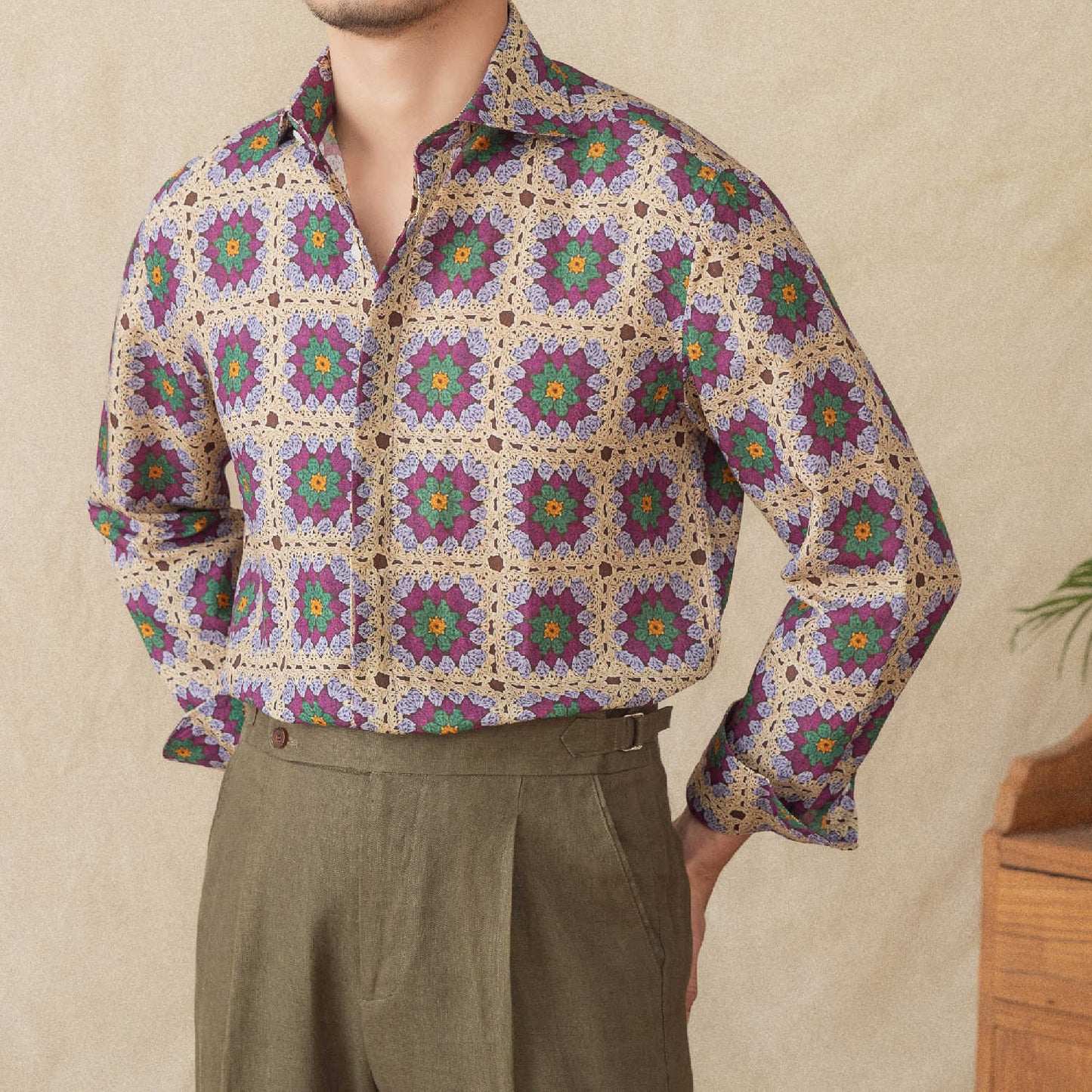 Kieran – Chemise Cardigan Imprimée à Manches Longues