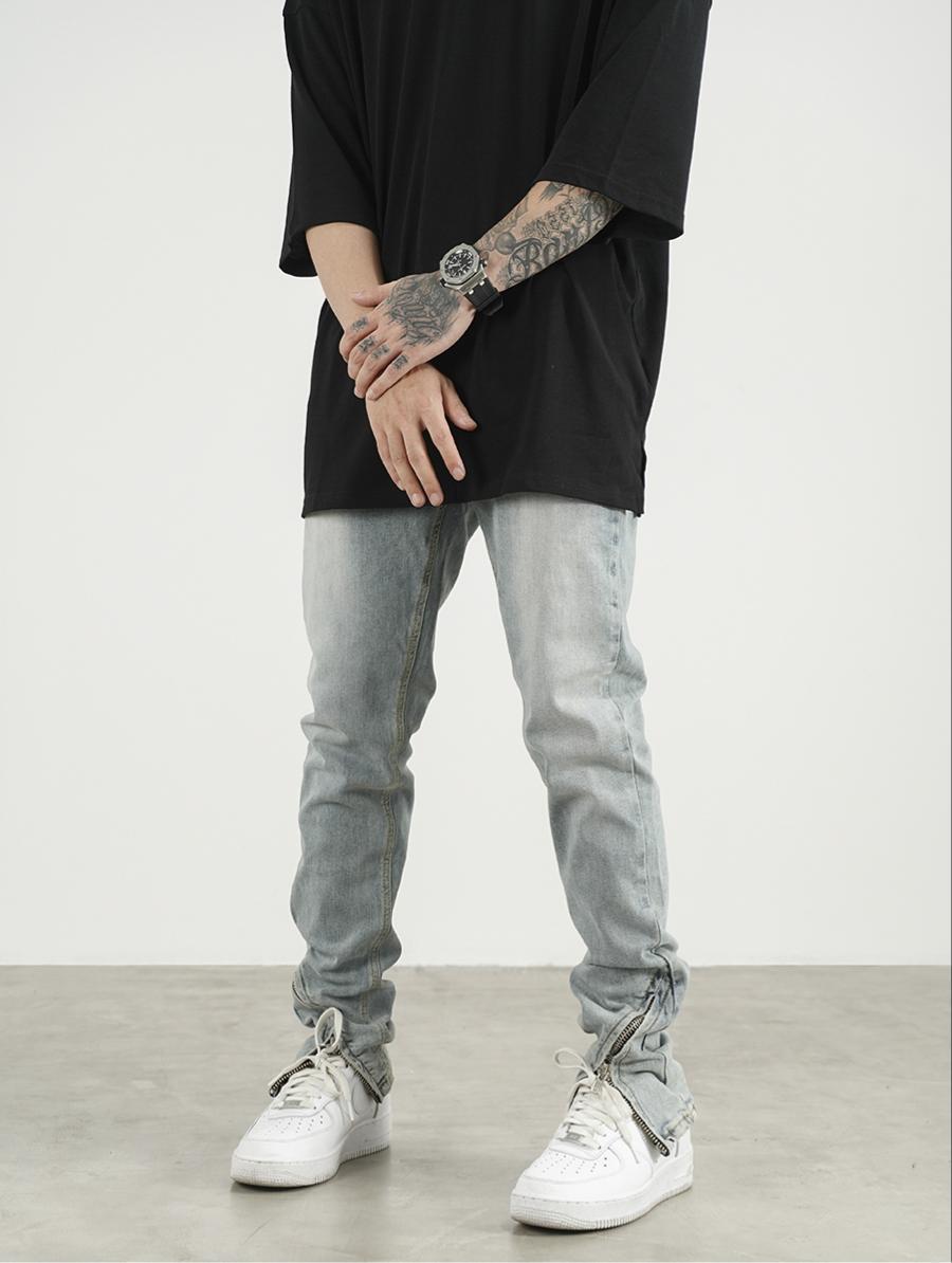 Allen – Jeans Slim à Fermeture Éclair et Fente Haute Couture