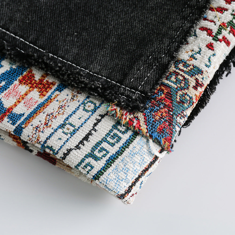 Ian – Shorts en Denim à Patchwork Contrasté