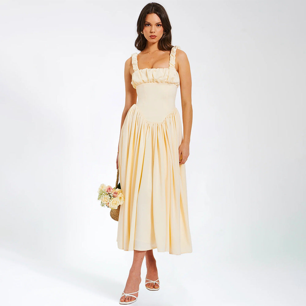 Tamara – Robe Longue à Col Carré et Patchwork