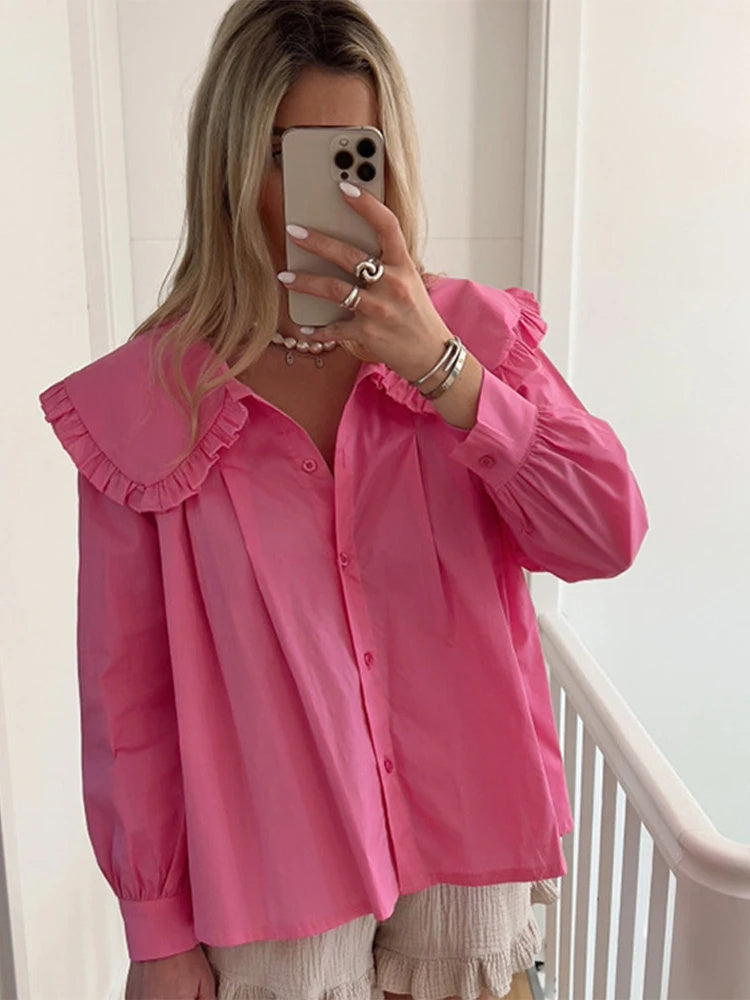 Jennifer – Chemise Décontractée à Col Claudine et Manches Longues