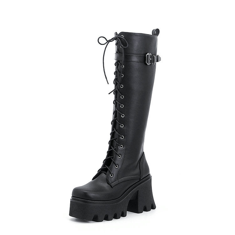 Amanda – Bottes Hautes Épaisses Style Britannique
