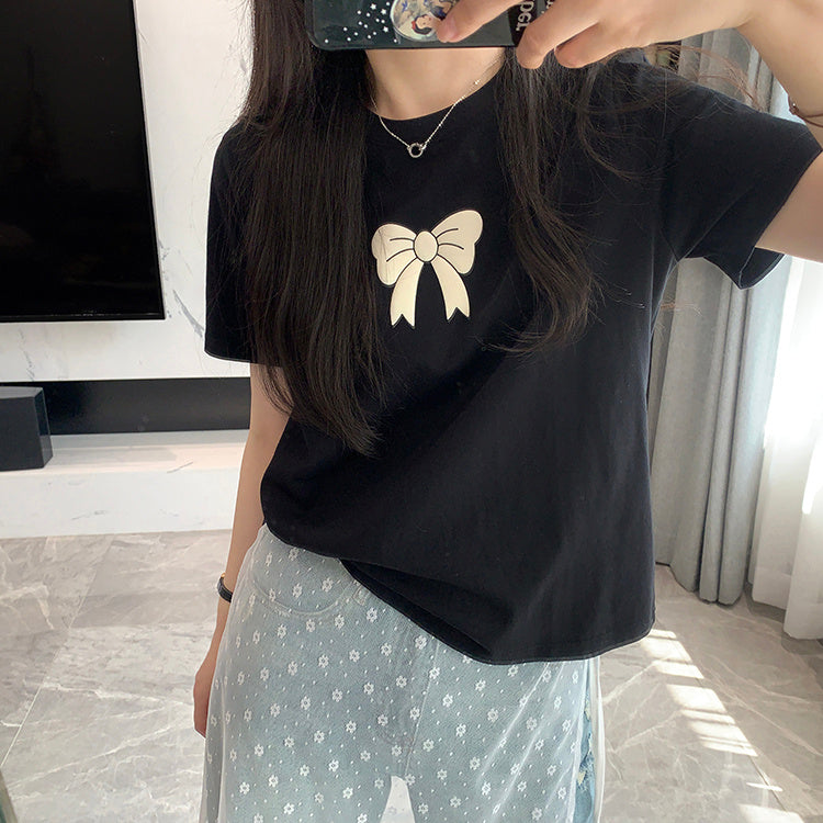 Sarah – T-shirt Épaule Nœud Doux Printanier