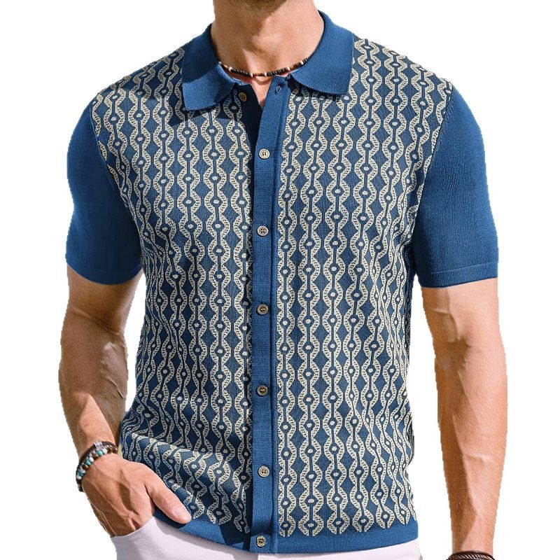Ron – Cardigan en Tencel à Manches Courtes avec Jacquard pour Homme