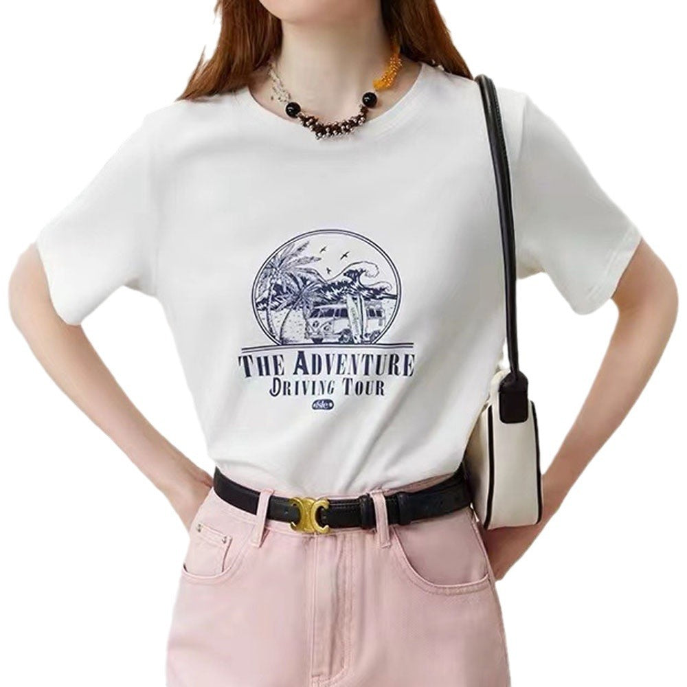Caroline – T-shirt à Épaules Tombantes et Manches Courtes Imprimées