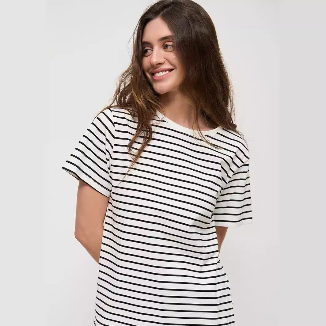 Janet – T-shirt à Rayures Noires et Blanches pour Femme