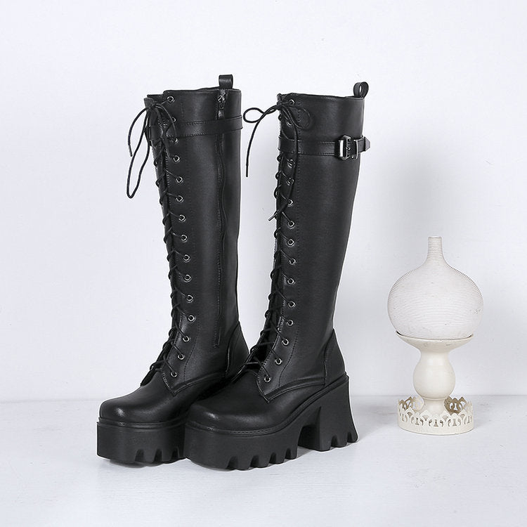 Amanda – Bottes Hautes Épaisses Style Britannique