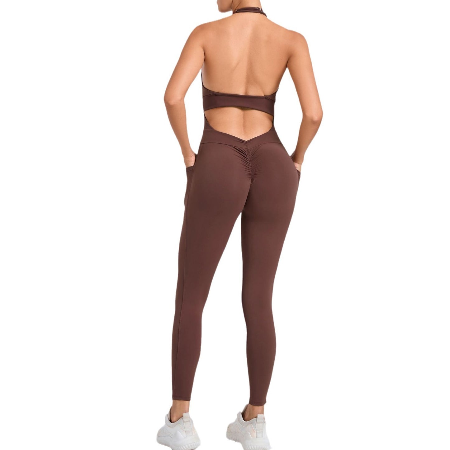 Tara – Combinaison Yoga à Col Halter avec Poches Latérales