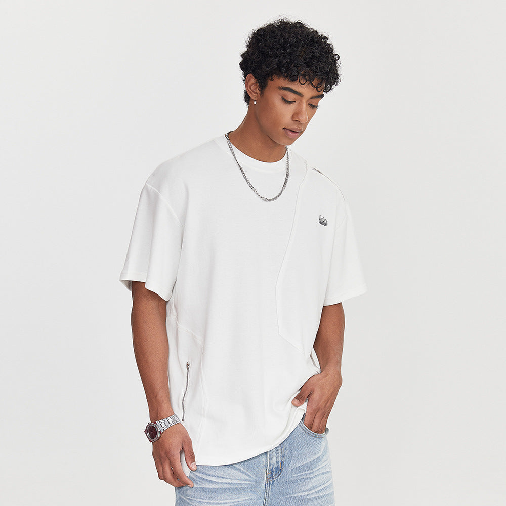 Howard – T-shirt à manches courtes avec couture irrégulière et fermeture éclair latérale