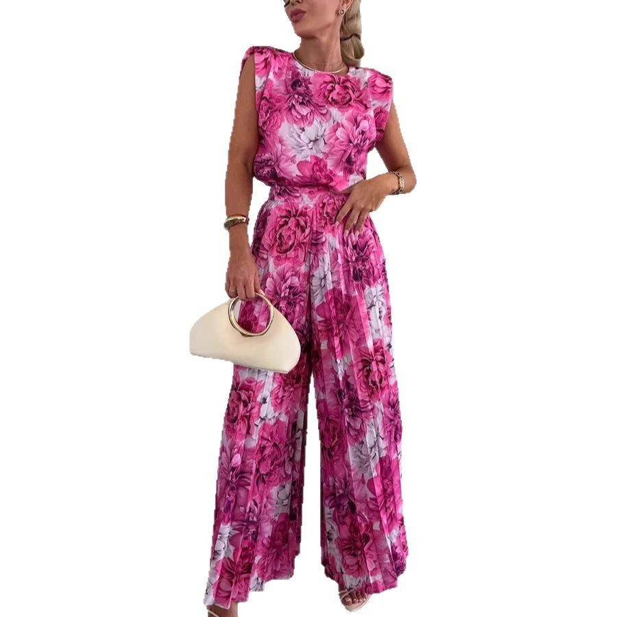 Carol – Ensemble Décontracté Sans Manches et Pantalon Large Plissé