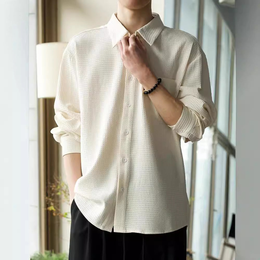 Jude – Chemise Décontractée à Col Polo en Tissu Gaufré