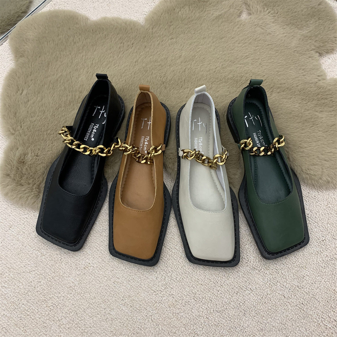 Ruby – Chaussures Rétro à Bout Carré avec Chaîne Métallique