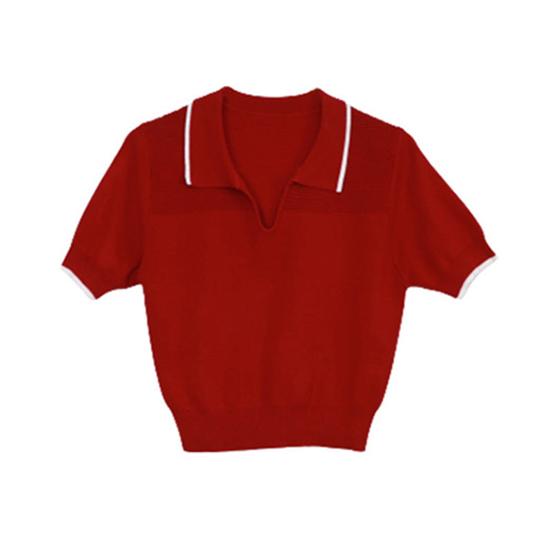 Sophia – T-shirt en Soie de Glace à Col Polo Style Collégial pour Femme