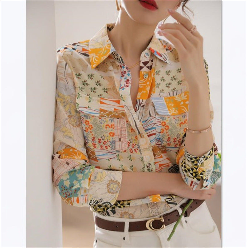 Margaret – Chemise en Soie de Mûrier à Manches Longues et Motif Floral