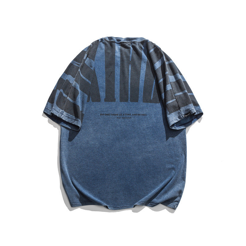 Rhys – T-shirt rétro japonais à manches courtes lavées pour hommes