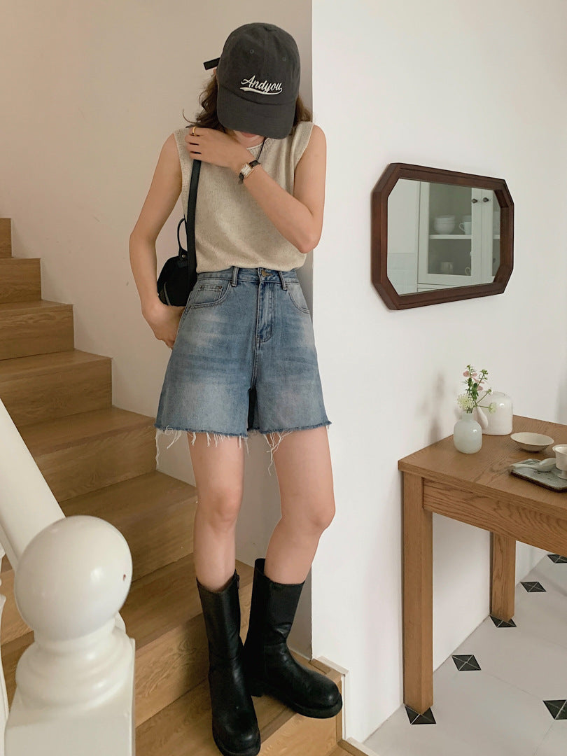 Denise – Short en Jean Décontracté avec Bords Bruts