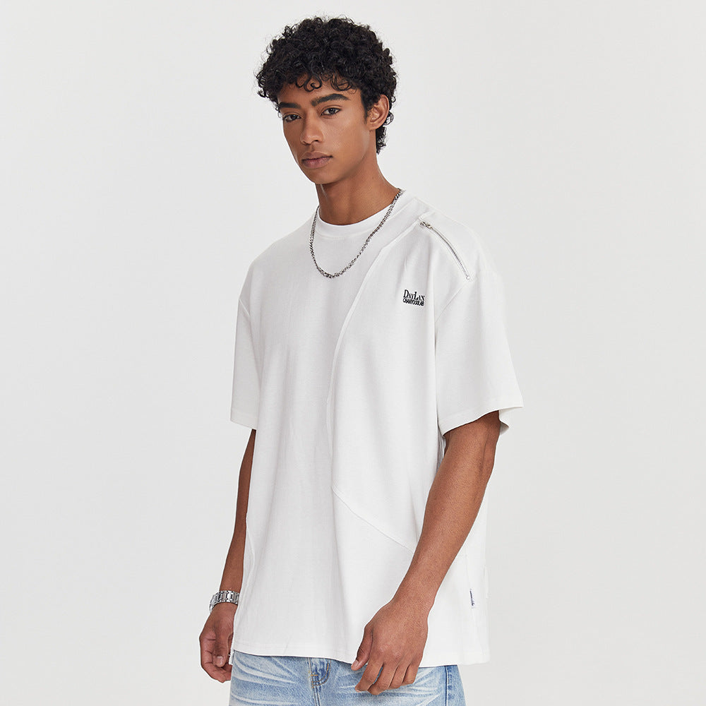 Howard – T-shirt à manches courtes avec couture irrégulière et fermeture éclair latérale