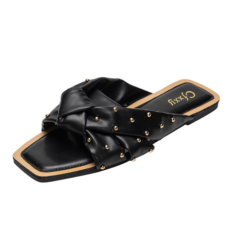 Joan – Sandales Croisées à Rivets en Tissage