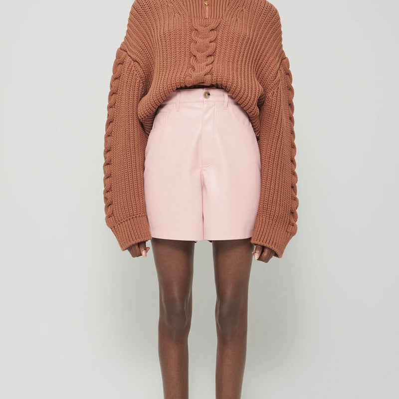 Imogen – Shorts Droits Taille Haute en Cuir Vegan