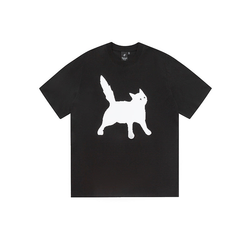 Judith – T-shirt en Coton à Manches Courtes avec Motif Pixel Chat