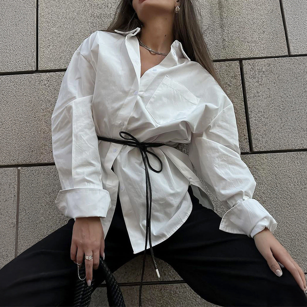 Christina – Haut Chemise Cardigan Commuter Blanc pour Femme