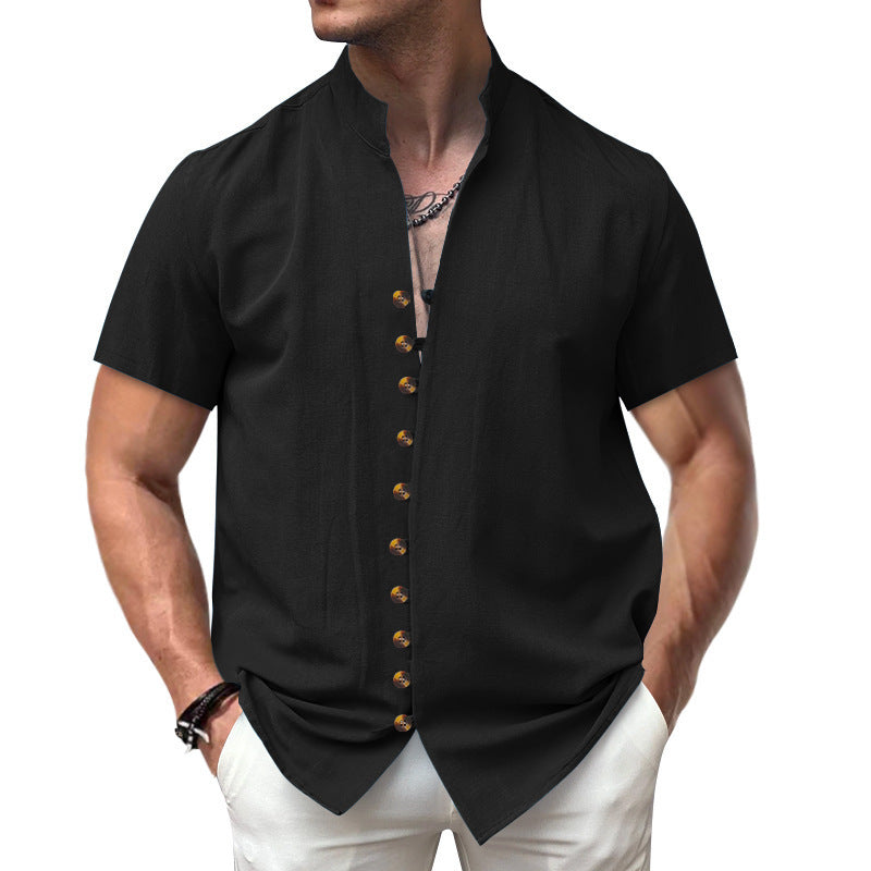 Perry – Chemise en Lin à Manches Courtes avec Col Montant