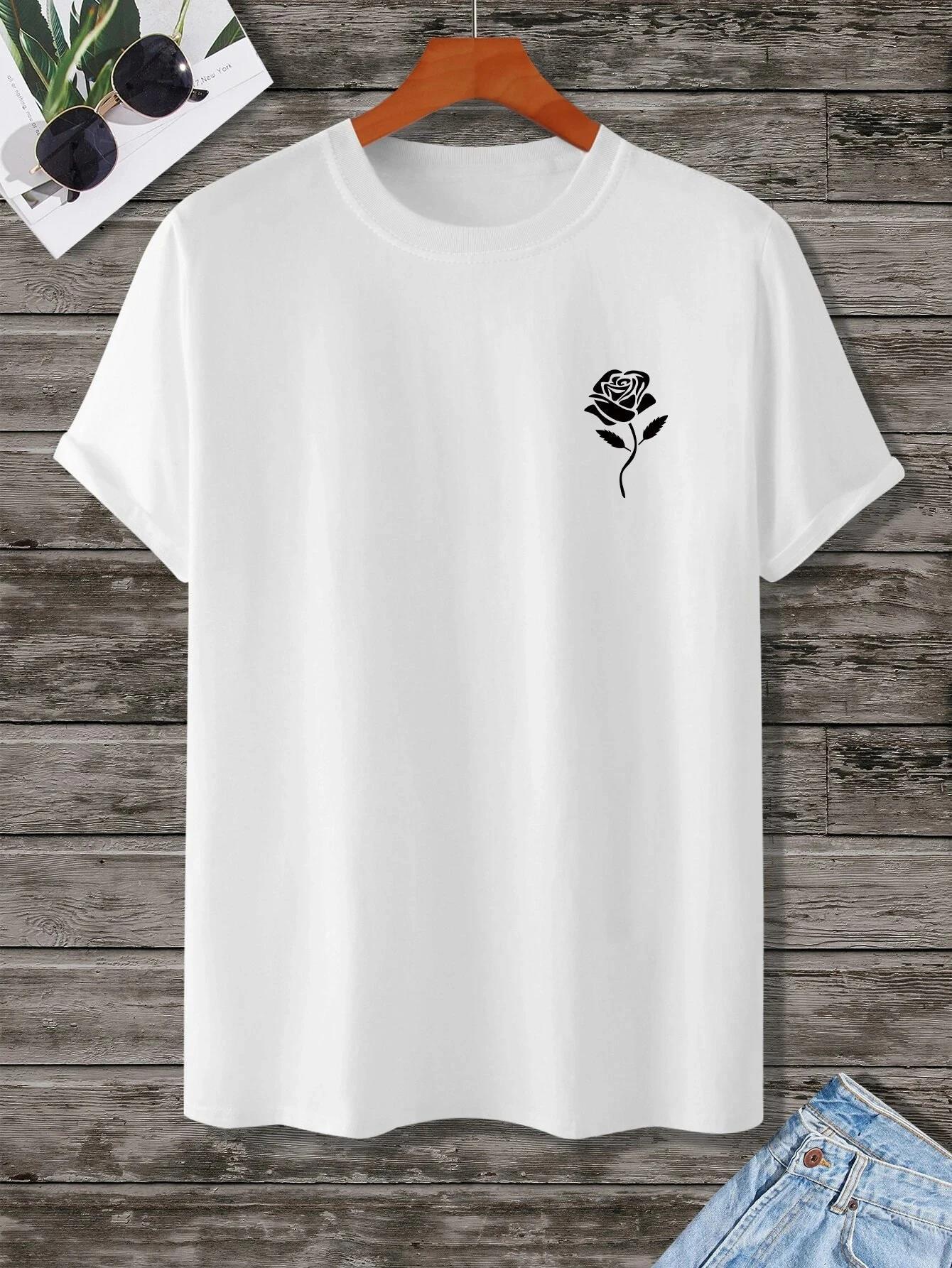 Danny – T-shirt Imprimé Rose pour Hommes, Col Rond, Manches Courtes