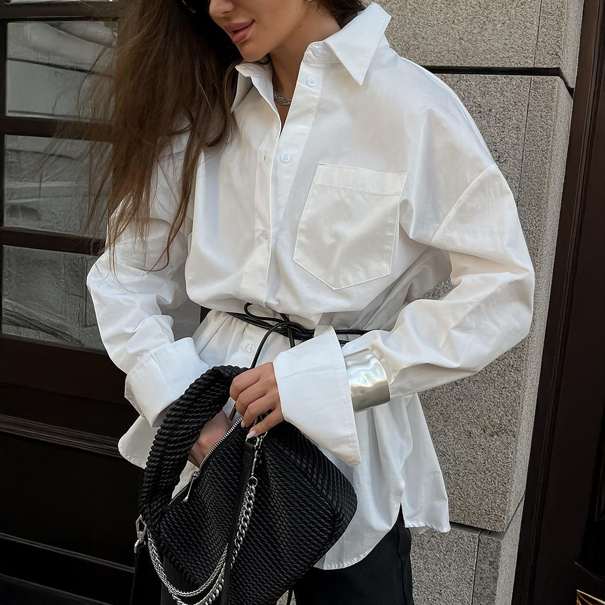 Christina – Haut Chemise Cardigan Commuter Blanc pour Femme