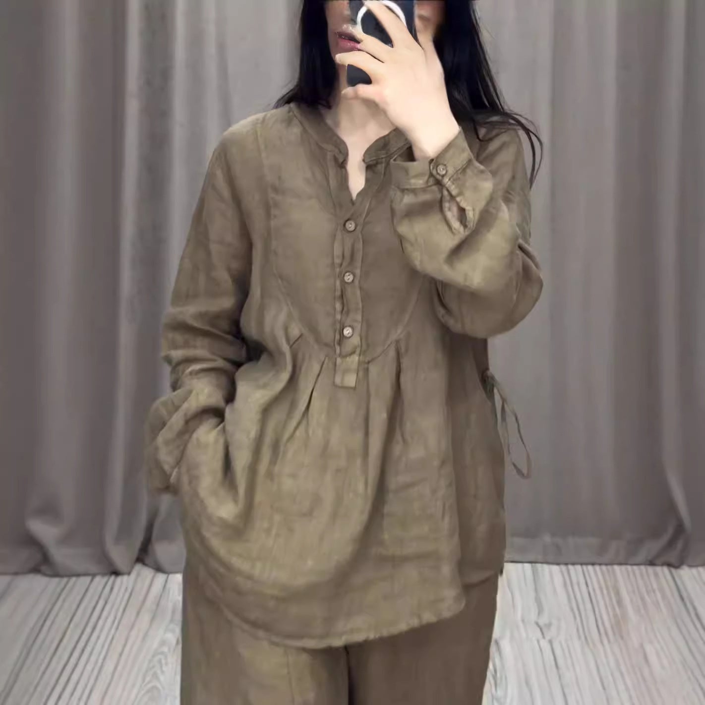Michelle – Ensemble Casual en Coton et Lin avec Cardigan à Manches Longues