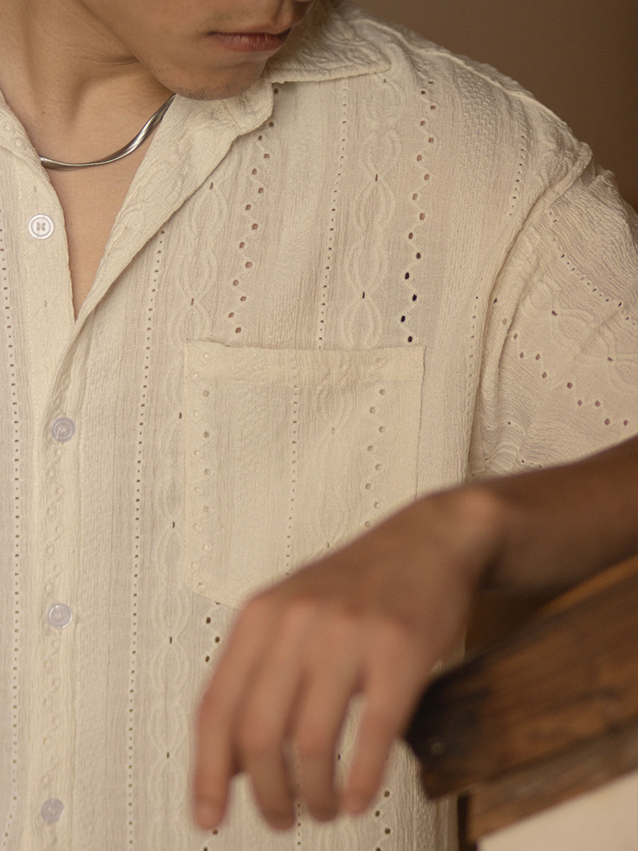 Gary – Chemise Vintage à Trous Jacquard pour Hommes