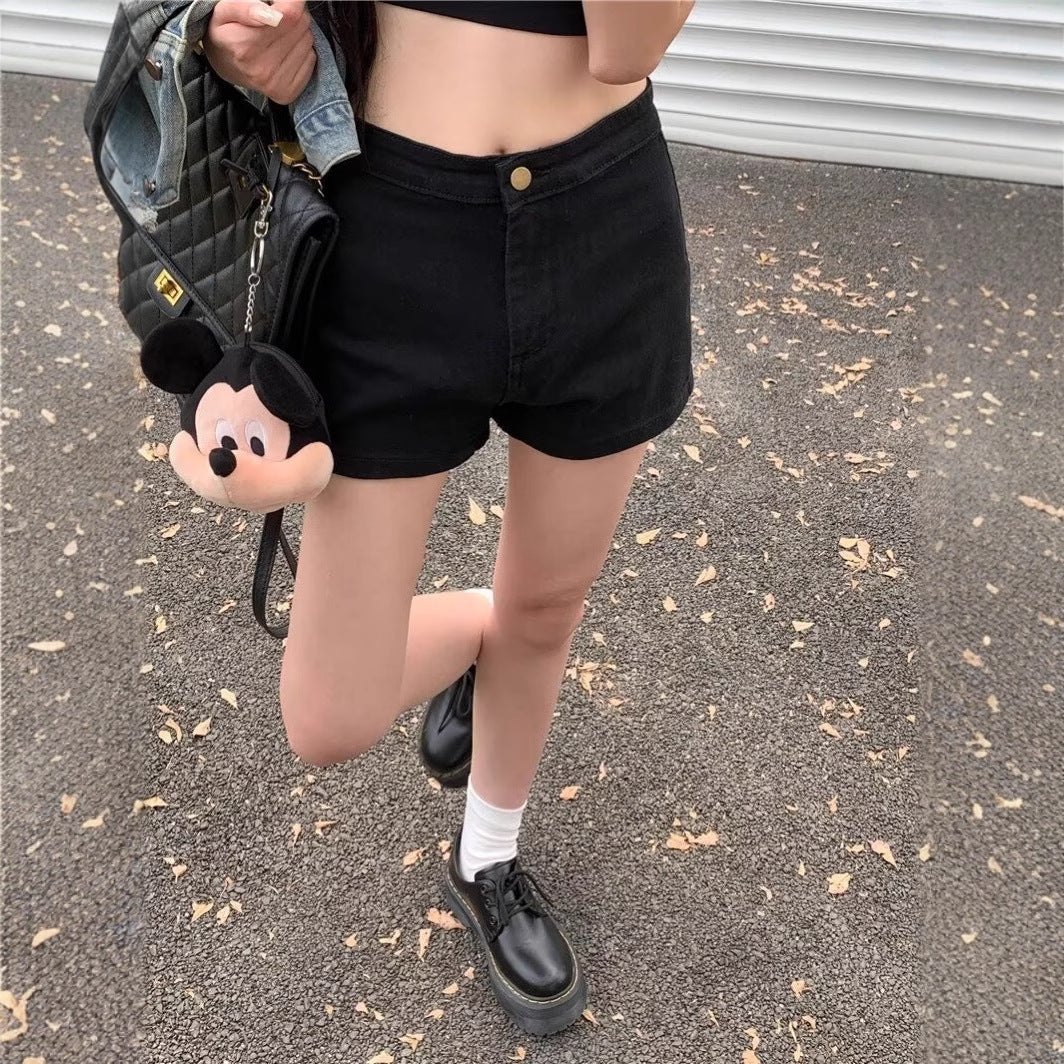 Tracy – Shorts en Denim Noir Taille Haute