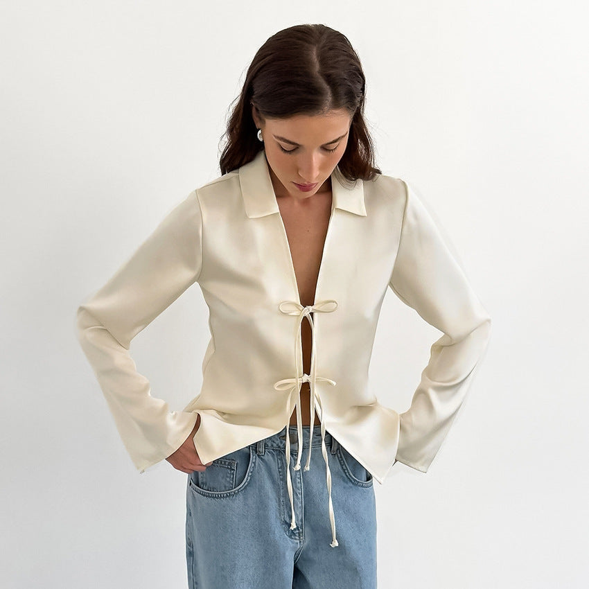 Tracy – Cardigan Ample en Satin Abricot pour Femmes