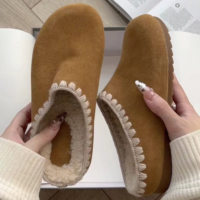 Sara – Chaussons Fermés Doublés en Polaire avec Plateforme en Fourrure