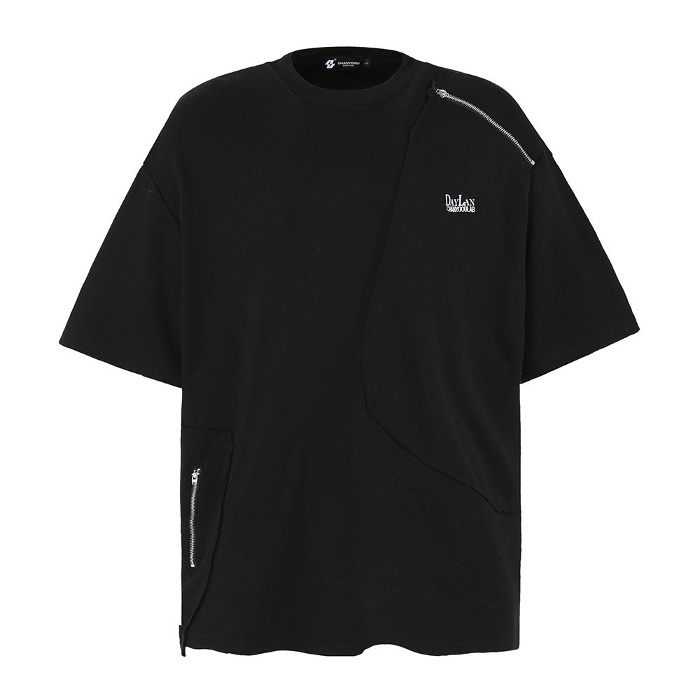 Howard – T-shirt à manches courtes avec couture irrégulière et fermeture éclair latérale
