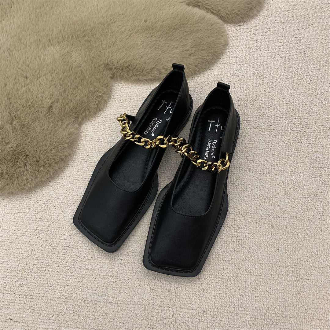 Ruby – Chaussures Rétro à Bout Carré avec Chaîne Métallique