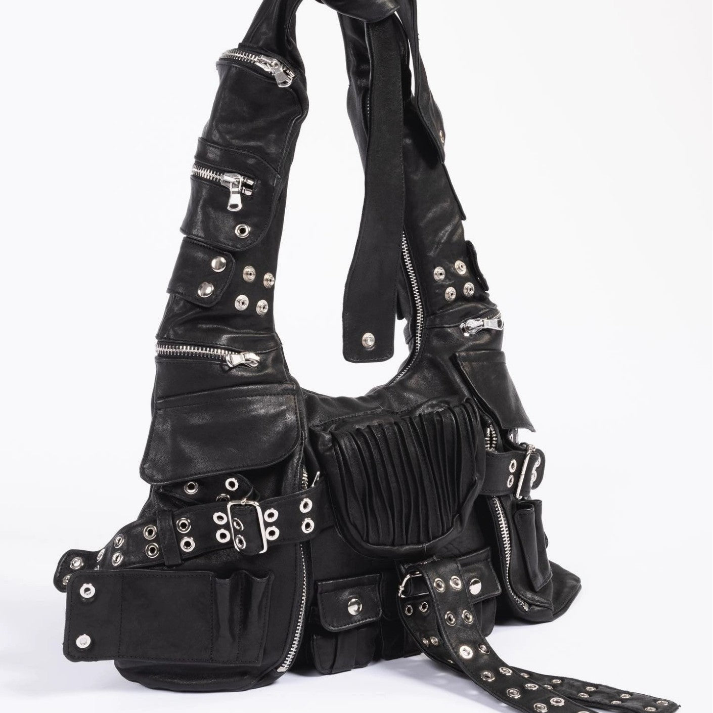 Claire – Sac messager à bandoulière large nouée multi-poches foncé