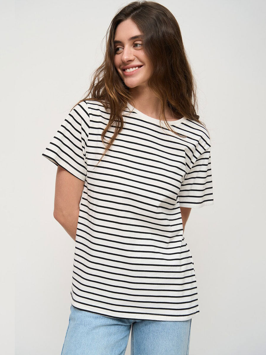 Janet – T-shirt à Rayures Noires et Blanches pour Femme