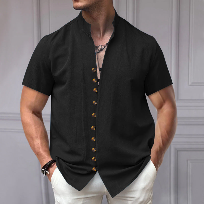 Perry – Chemise en Lin à Manches Courtes avec Col Montant